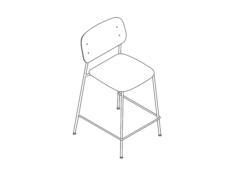 A line drawing - Soft Edge Stool–Counter Height–Steel Legs–Wood Seat and Back–Upholstered