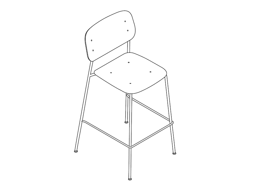 A line drawing - Soft Edge Stool–Bar Height–Steel Legs–Polypropolene Seat and Back–Nonupholstered