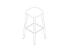 A line drawing - Soft Edge Stool–Bar Height–Wood Legs–Wood Seat–Nonupholstered