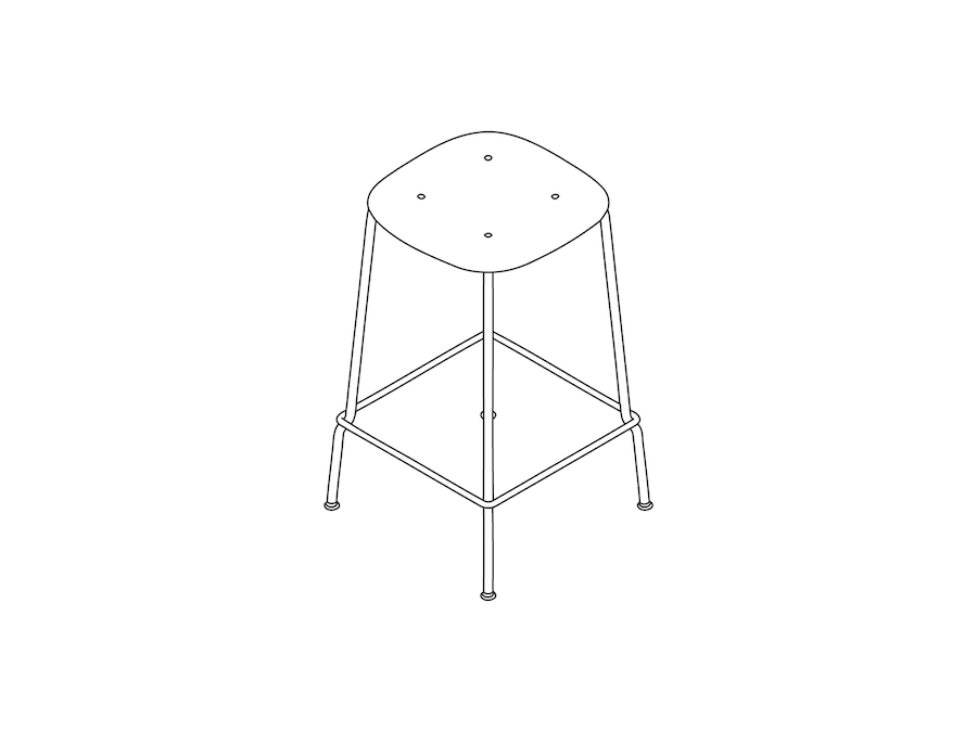 A line drawing - Soft Edge Stool–Counter Height–Steel Legs–Polypropolene Seat–Nonupholstered
