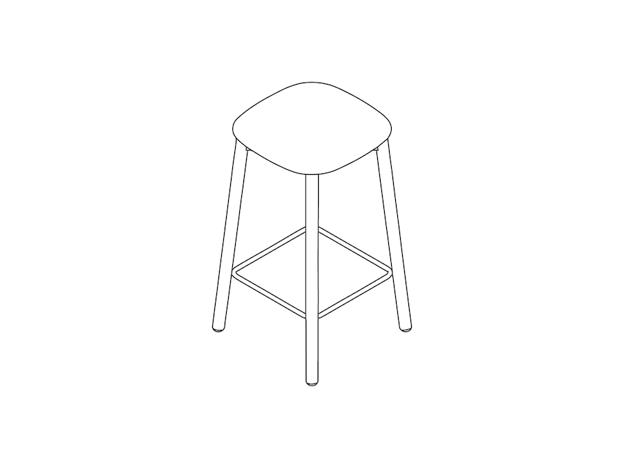 A line drawing - Soft Edge Stool–Counter Height–Wood Legs–Wood Seat–Nonupholstered