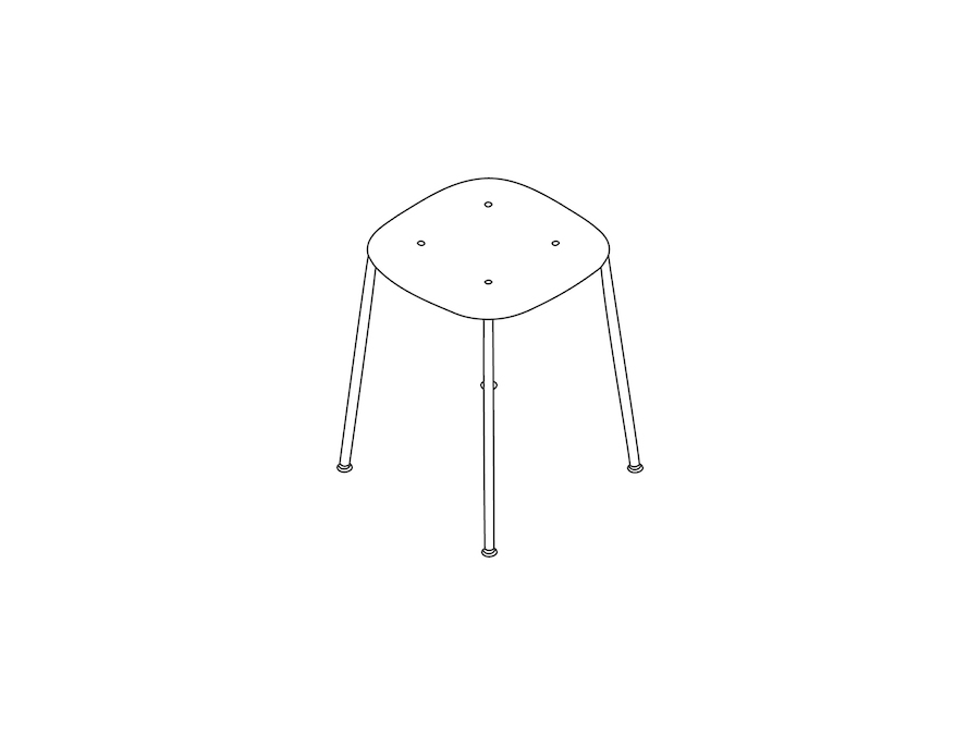 A line drawing - Soft Edge Stool–Low Height–Steel Legs–Wood Seat–Nonupholstered
