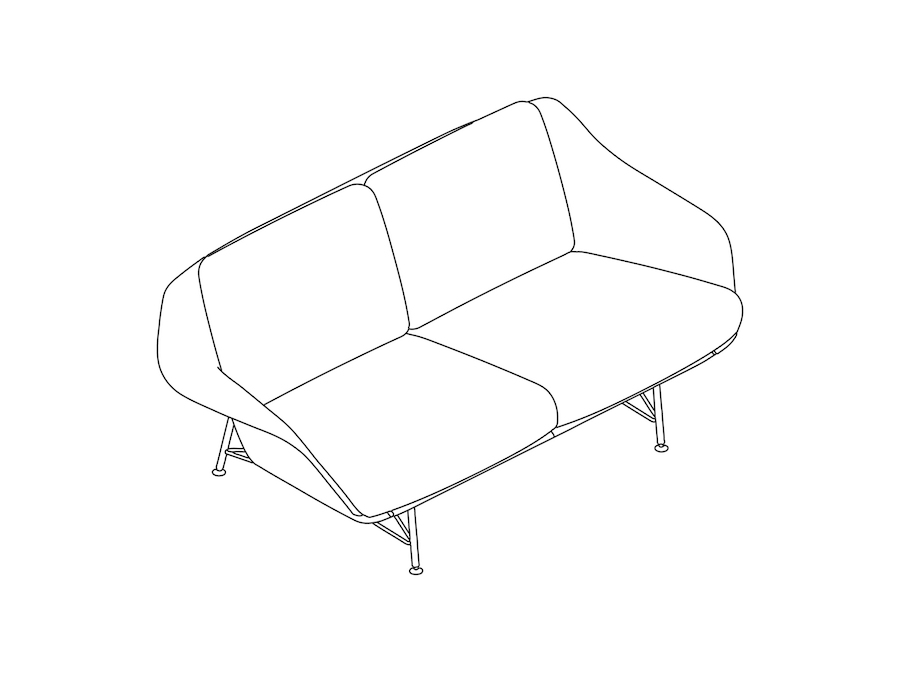 线描图 - Striad沙发–低靠背–双座–带扶手-钢丝底座