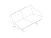 Eine Zeichnung - Striad Sofa–niedrige Rückenlehne–2 Sitze–mit Armlehnen–4-Stern-Fußkreuz