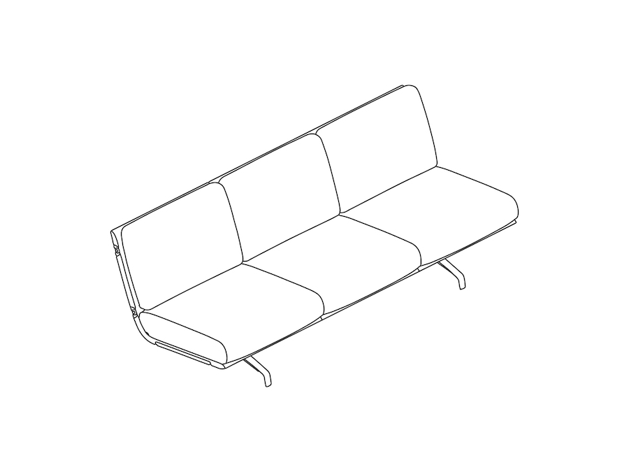 Eine Zeichnung - Striad Sofa–niedrige Rückenlehne–2 Sitze–mit Armlehnen–Metallbeine