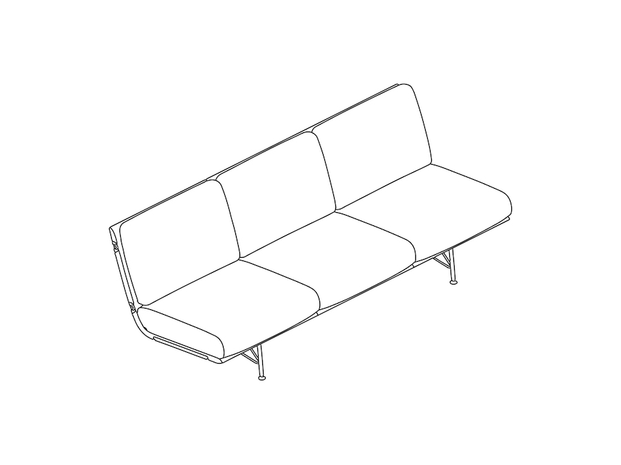 Eine Zeichnung - Striad Sofa–niedrige Rückenlehne–3 Sitze–ohne Armlehnen–Metallbeine