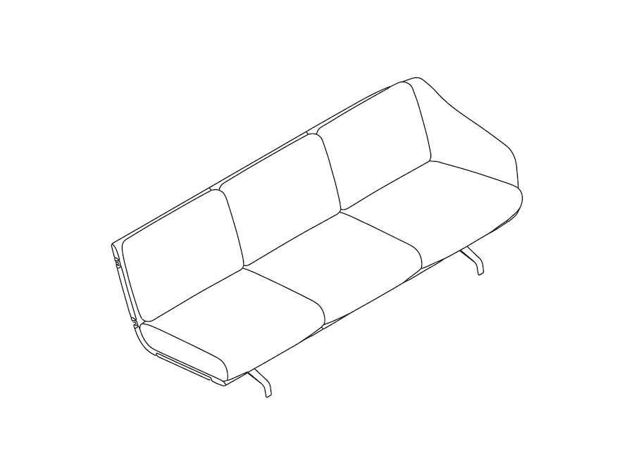 线描图 - Striad沙发–低靠背–三座–左侧扶手-4腿底座
