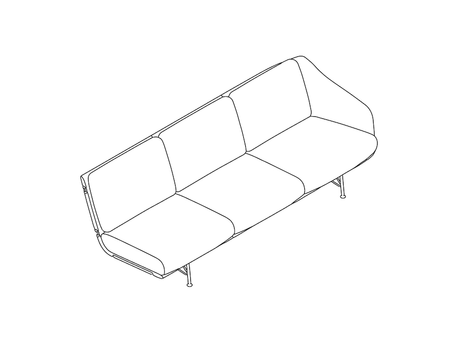Eine Zeichnung - Striad Sofa–niedrige Rückenlehne–3 Sitze–Armlehne links–Metallbeine