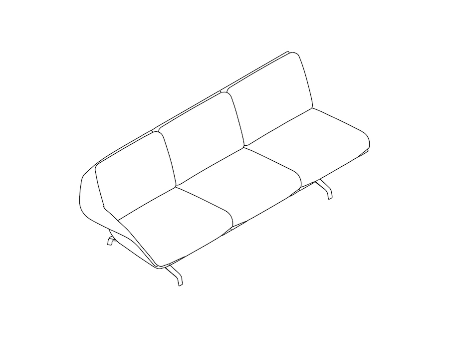 线描图 - Striad沙发–低靠背–三座–右侧扶手-4腿底座
