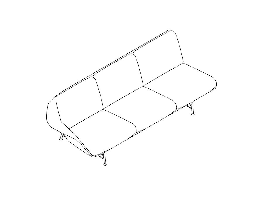 A line drawing - Striad Sofa–Low Back–3 Seat–Right Arm–Wire Base