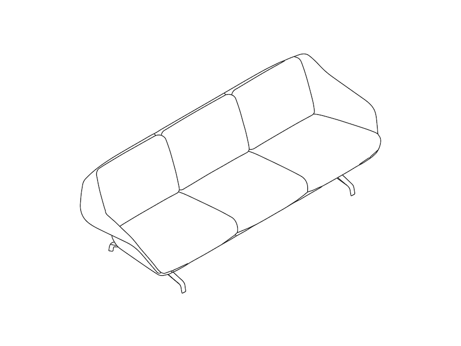 线描图 - Striad沙发–低靠背–三座–带扶手-4腿底座