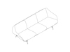 A line drawing - Striad Sofa–Low Back–3 Seat–With Arms–Wire Base