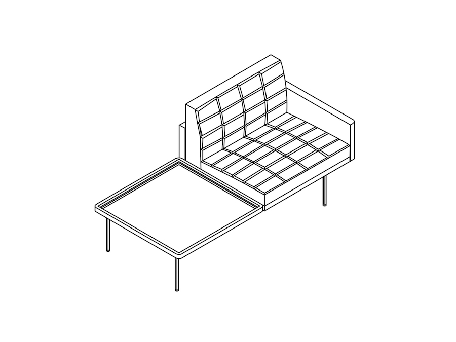 Dessin au trait : Fauteuil Club Tuxedo Component – Table à droite – Accoudoir gauche