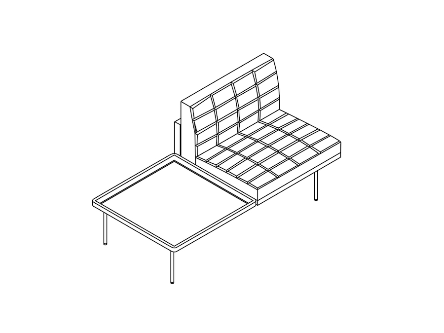 Een lijntekening - Tuxedo Component Club-stoel – tafel rechts – zonder armleuning links