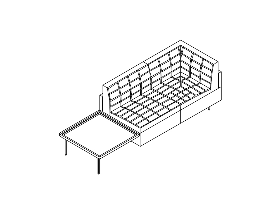 A line drawing - Tuxedo Component Settee – Left Corner – Right Table