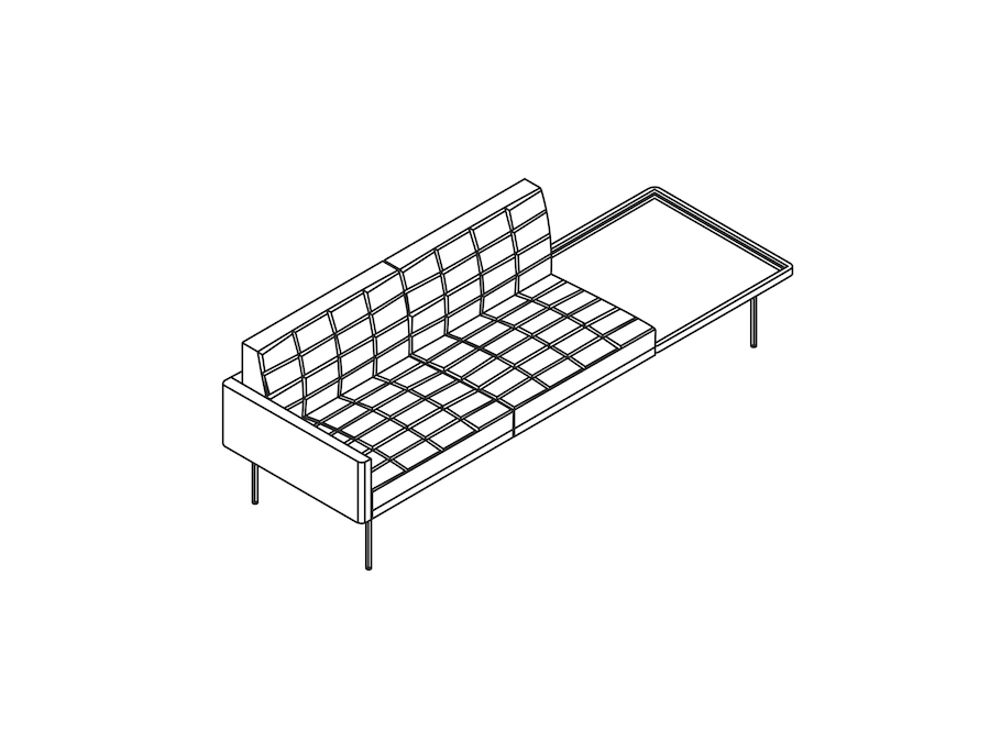 Dessin au trait : Canapé 2 places Tuxedo Component – Table à gauche – Accoudoir droit