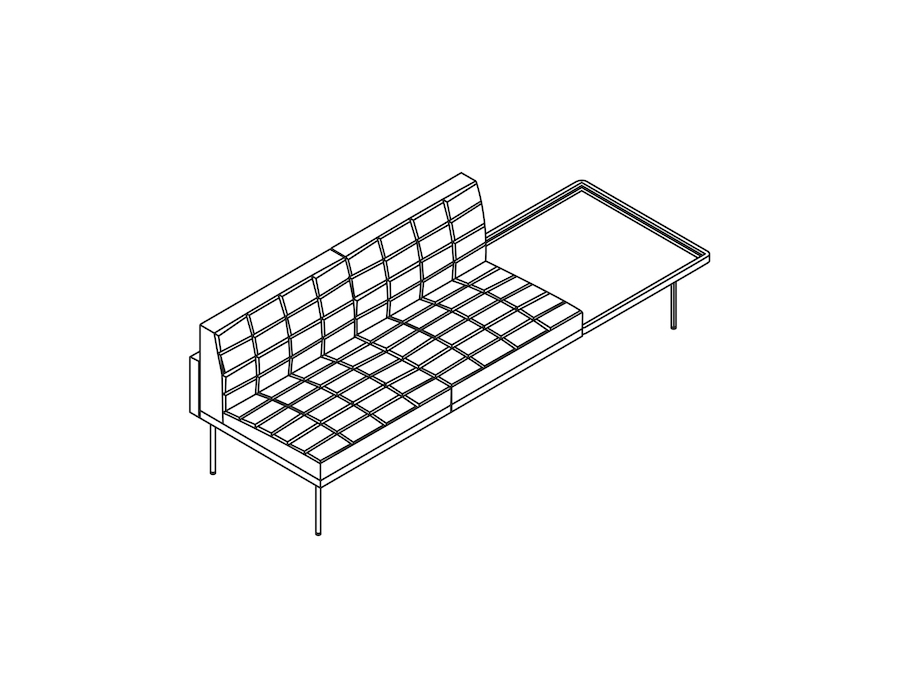 Een lijntekening - Tuxedo Component-zitbank – tafel links – zonder armleuning rechts