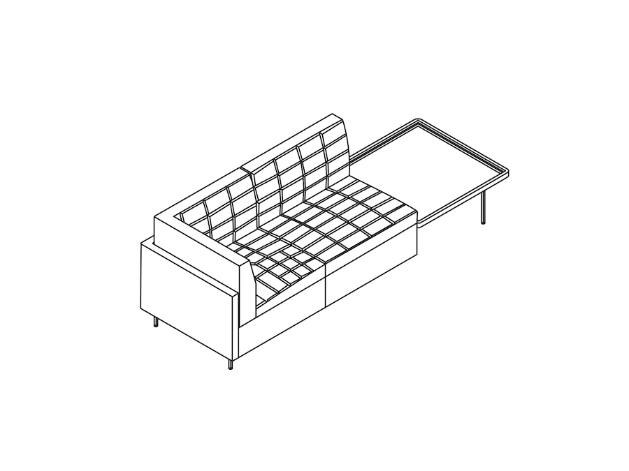 Een lijntekening - Tuxedo Component-zitbank – rechterhoek – tafel links