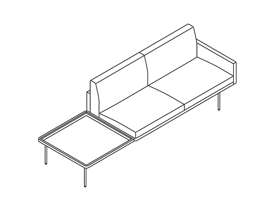 Dessin au trait : Canapé 2 places Tuxedo Component – Table à droite – Accoudoir gauche