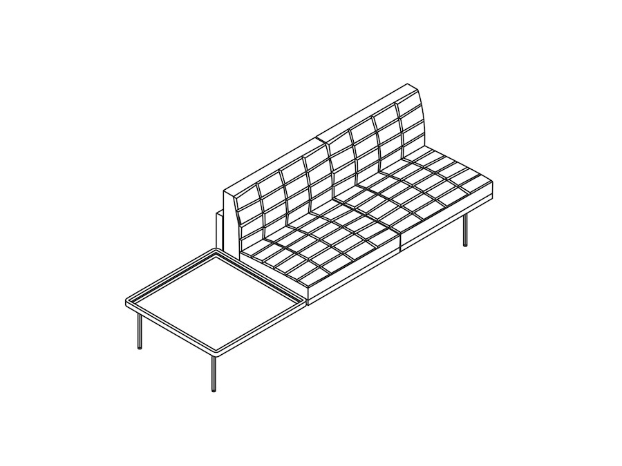 Een lijntekening - Tuxedo Component-zitbank – tafel rechts – zonder armleuning links