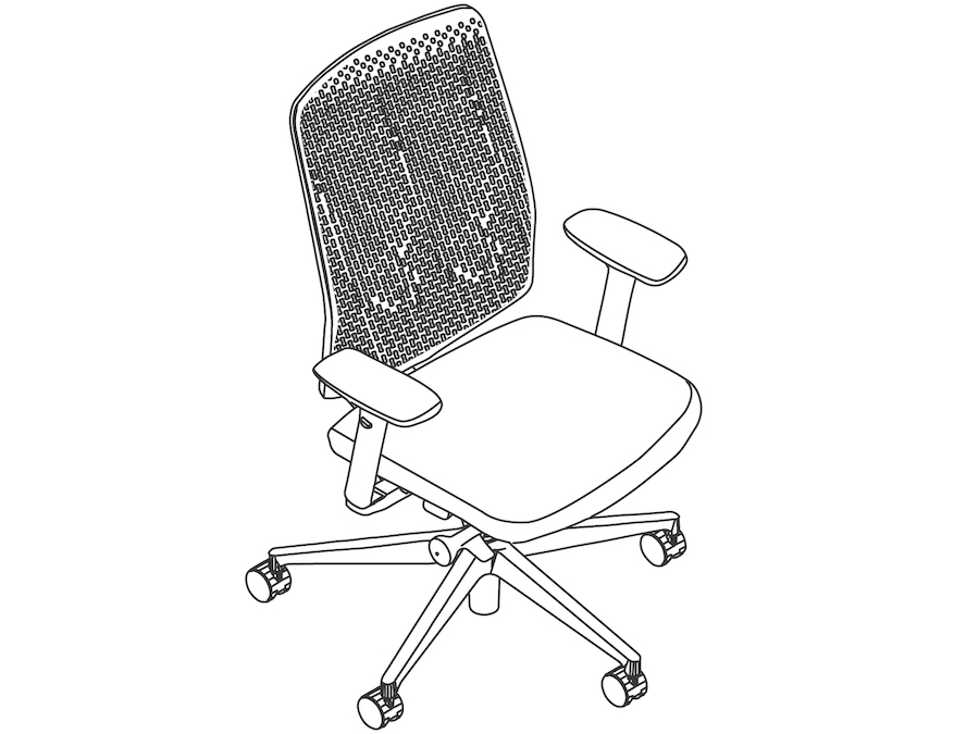 Um desenho de linha - Cadeira Verus–Encosto em polímero Triflex–Braços totalmente ajustáveis