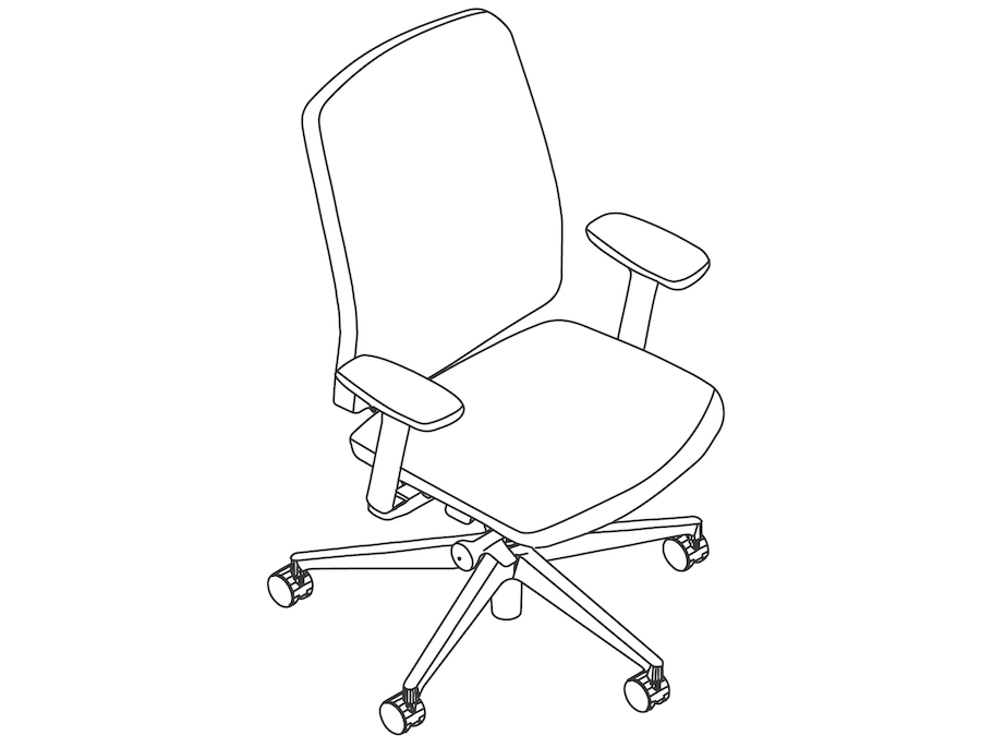 Um desenho de linha - Cadeira Verus–Encosto estofado–Braços fixos