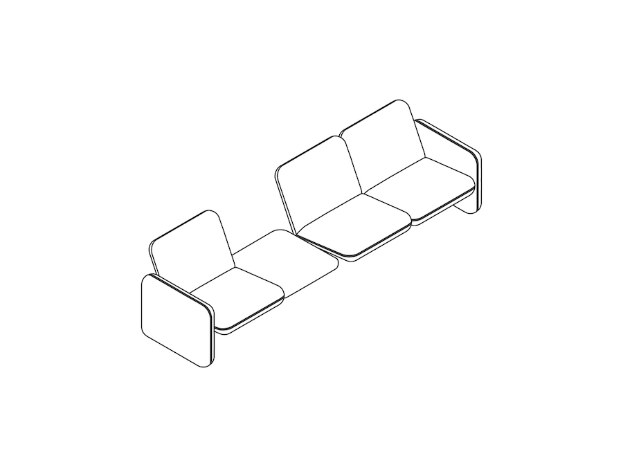 线描图 - Wilkes模块化沙发系列–双座（左侧）–桌子–单座（右侧）