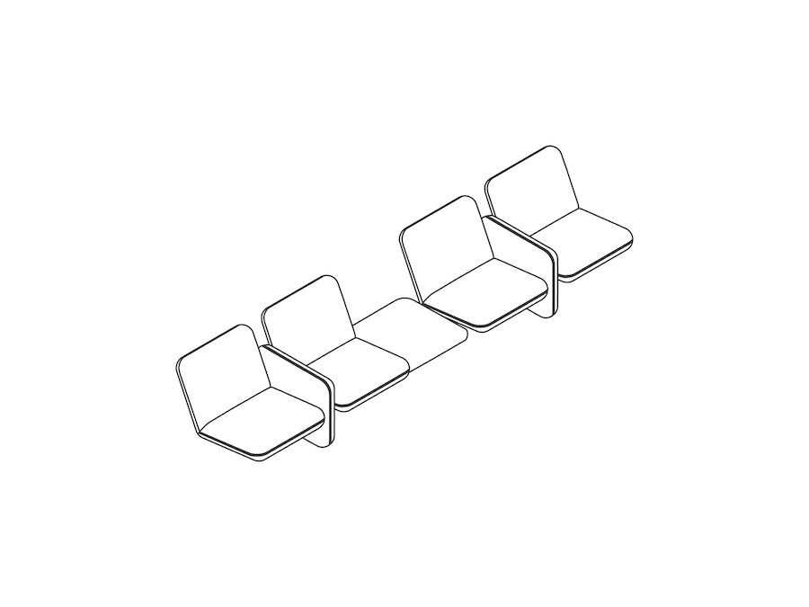 线描图 - Wilkes模块化沙发系列–双座（左侧）–桌子–双座（右侧）