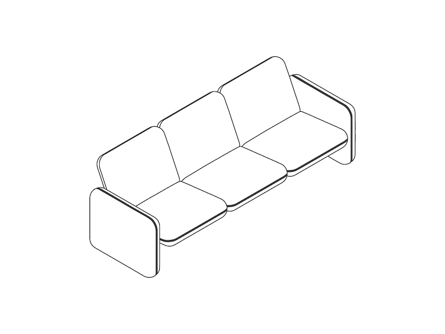 线描图 - Wilkes模块化沙发系列–三座