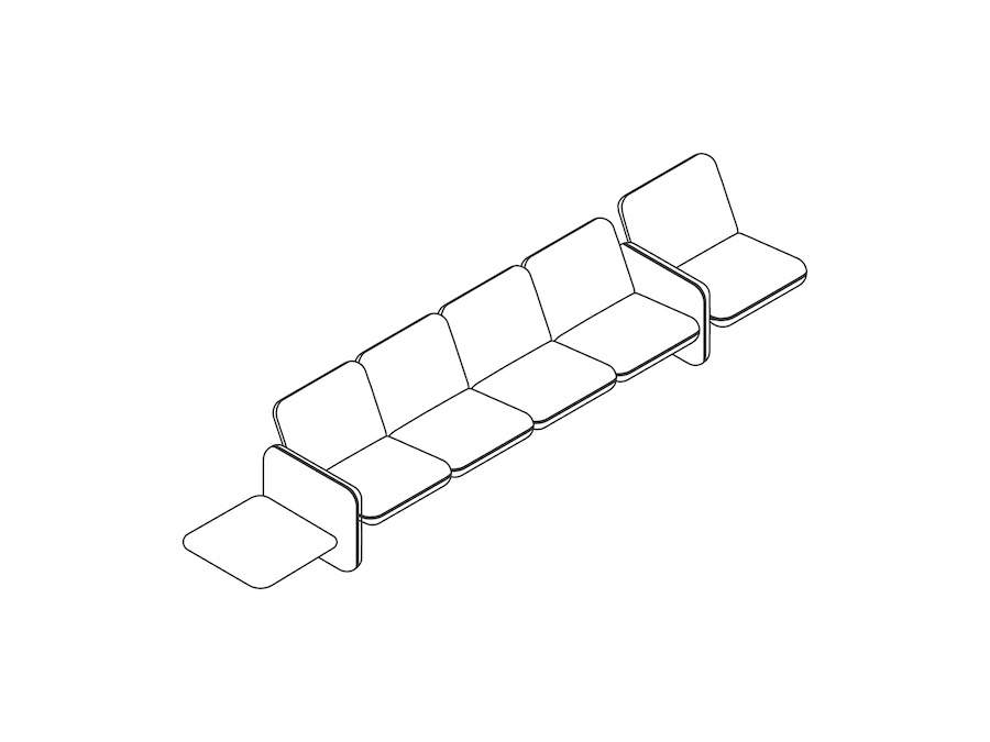 Un dibujo - Conjunto de sofás modulares Wilkes–5 asientos a la izquierda–Mesa a la derecha