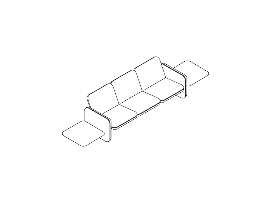 Un dibujo - Conjunto de sofás modulares Wilkes–Mesa a la izquierda–3 asientos–Mesa a la derecha