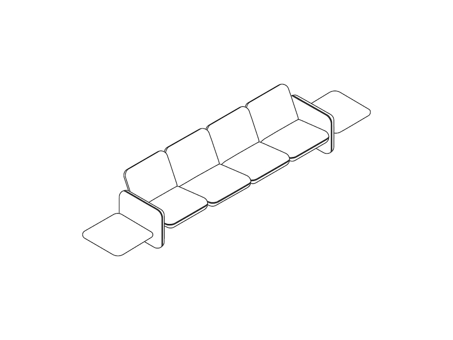 线描图 - Wilkes模块化沙发系列–桌子（左侧）–四座–桌子（右侧）