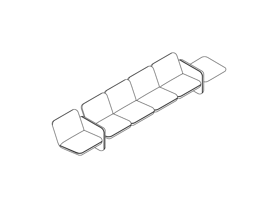 Un dibujo - Conjunto de sofás modulares Wilkes–Mesa a la izquierda–5 asientos a la derecha