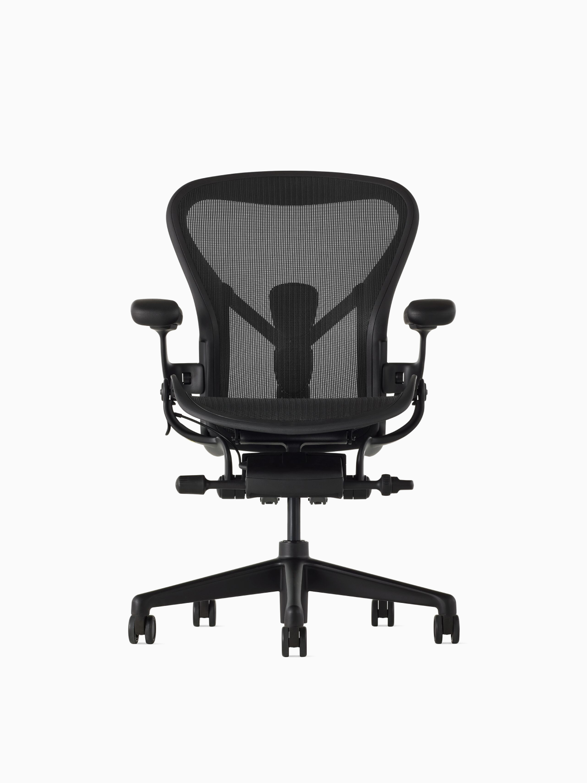 Single Aeron chair on a white background viewed from the front