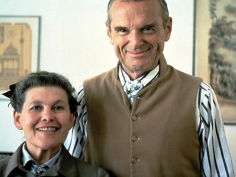 Ray and Charles Eames, designers of the Eames Molded Wood Stool. 