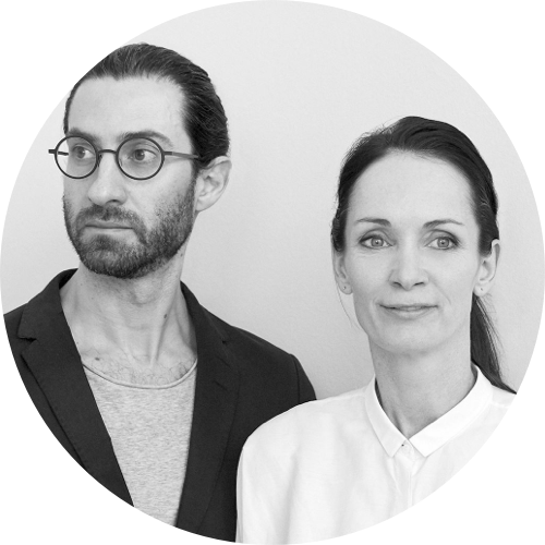 A portrait of designers Stine Gam and Enrico Fratesi from Gamfratesi.