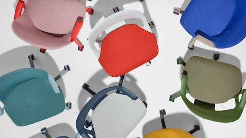 Overhead view of nine Zeph Chairs in a variety of colors.