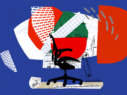 An animated illustration highlighting key moments in Herman Miller's history.