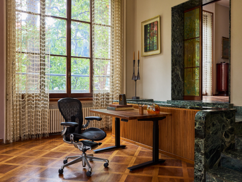 Walnut Nevi Desk with Graphite Aeron Chair