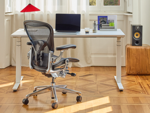 Aeron Office Chair and Nevi Sit-Stand Desk in a home office