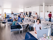 Equipe trabalha em um escritório compartilhado com móveis Public Office Landscape.