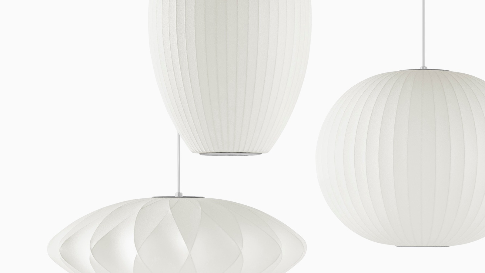 Drie ophangende Nelson Bubble Lamps.