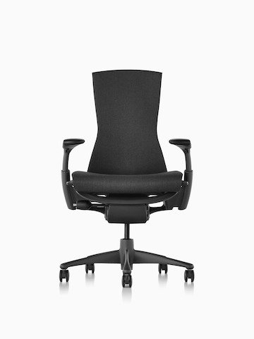 A black Embody office chair, viewed from the front.