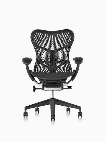 A black Mirra 2 office chair, viewed from the front.