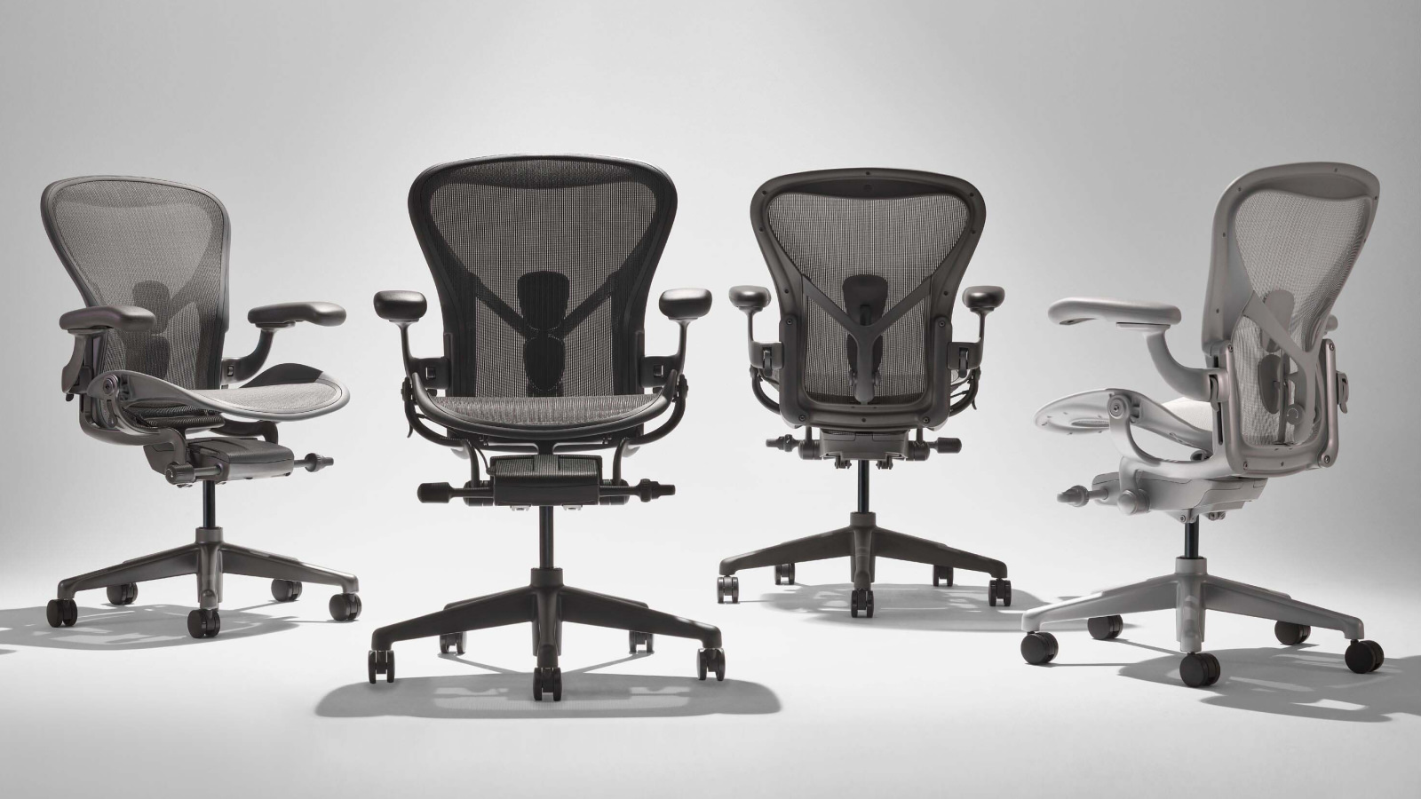 Four Aeron Chairs in four different colours.