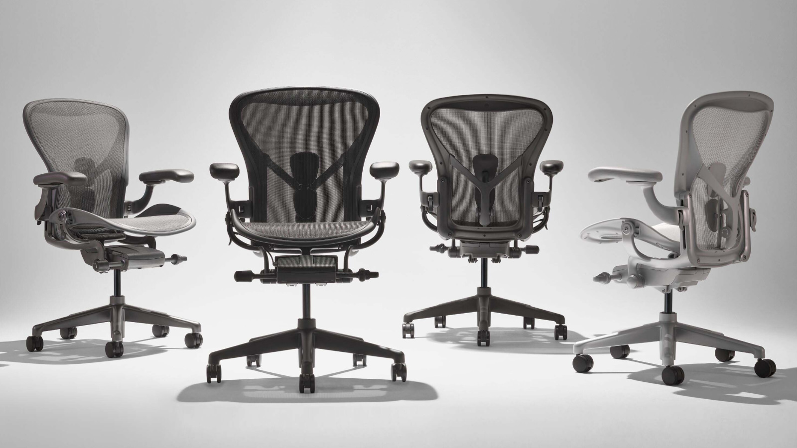 Four Aeron Chairs in four different colours.