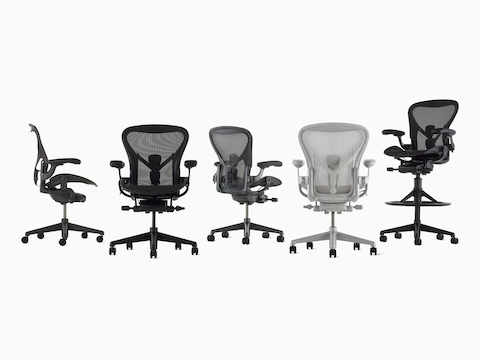 Nuestra línea de productos Aeron incluye cuatro colores inspirados en los elementos, tres tamaños y dos alturas de silla alta, algo para casi todo el mundo. Nuestra línea de productos Aeron incluye cuatro colores inspirados en los elementos, tres tamaños y dos alturas de silla alta, algo para casi todo el mundo.