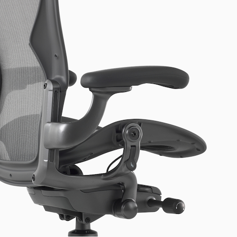 An angled view of an Aeron Stool with stationary arms.