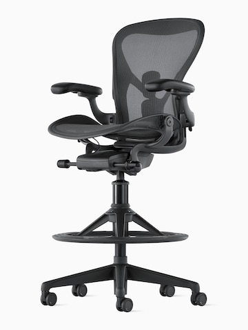 Front-angle view of an Aeron Stool in dark gray.