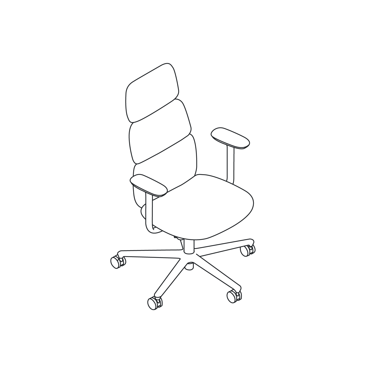 线描图 - Asari 座椅–高靠背–固定扶手